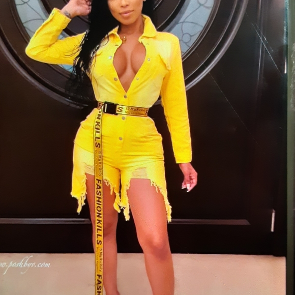 Posh by V Other - Yellow Jean Romper